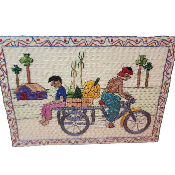 Hand Embroidered AARONG BANGLADESH Framed Art Work Set of 4 - Picture 5 of 8